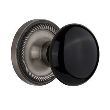 Nostalgic Warehouse Rope Rosette Door Set With Black Porcelain Knobsimage