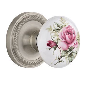 Nostalgic Warehouse Rope Rosette Door Set With White Rose Porcelain Knobsimage