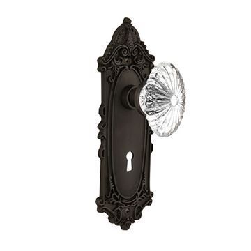 Nostalgic Warehouse Victorian Plate With Keyhole Door Set With Oval Fluted Crystal Glass Knobsimage