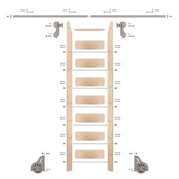 Quiet Glide Maple Library Ladder & 8 Ft Rolling Hook Hardware Kitimage