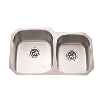 Hardware Resources 18 Gauge 32 Inch Double Bowl Offset Kitchen Sinkimage