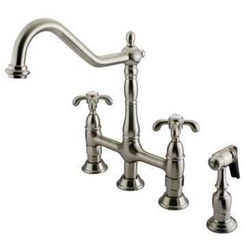 Restorers French Country Bridge Kitchen Faucet & Sprayer - Metal Crossimage