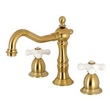 Restorers Heritage 8 Inch Widespread Bathroom Faucet - Porcelain Crossimage