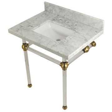 Restorers Templeton Marble Console Square Sink - Clear & Brushed Brassimage