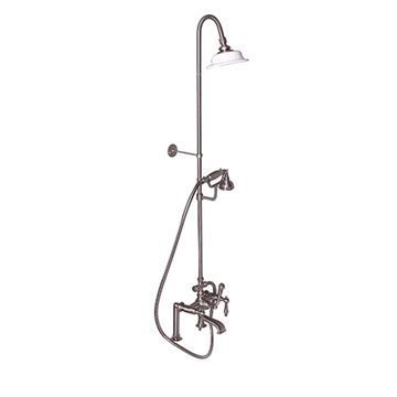 Barclay Deck Mount Tub Faucet with Riser & Shower - Finial Metal Leverimage