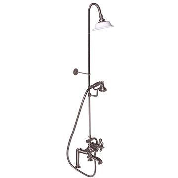 Barclay Deck Mount Tub Faucet with Riser & Shower - Metal Crossimage