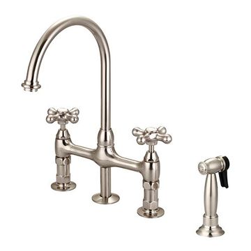 Barclay Harding Bridge Kitchen Faucet with Sprayer - Metal Button Crossimage