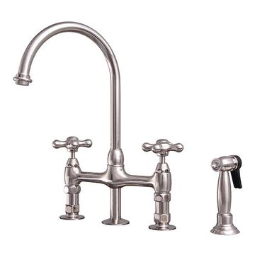 Barclay Harding Bridge Kitchen Faucet with Sprayer - Metal Crossimage