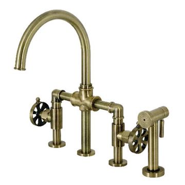 Restorers Belknap KS233RX Industrial Style Bridge Kitchen Faucetimage