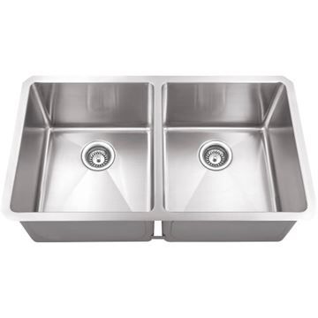 Hardware Resources 32 Inch Handmade Stainless 50/50 Double Kitchen Sinkimage