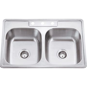 Hardware Resources 33 Inch Stainless Drop In 50/50 Double Kitchen Sinkimage