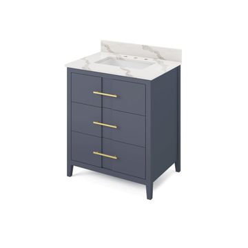 Jeffrey Alexander Blue Steel Katara Single Vanity & Calacatta Quartzimage