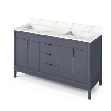 Jeffrey Alexander Blue Steel Theodora Double Vanity & Calacatta Quartzimage