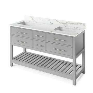 Jeffrey Alexander Grey Wavecrest Double Vanity & Calacatta Quartzimage