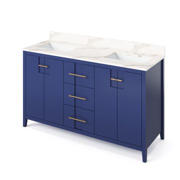 Jeffrey Alexander Hale Blue Katara Double Vanity & Calacatta Quartzimage