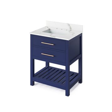Jeffrey Alexander Hale Blue Wavecrest Single Vanity & Calacatta Quartzimage
