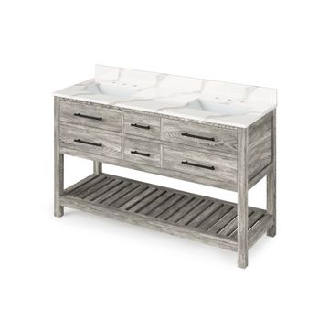 Jeffrey Alexander Weathered Grey Wavecrest Double Vanity & Calacatta Quartzimage