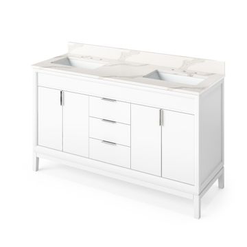 Jeffrey Alexander White Theodora Double Vanity & Calacatta Quartzimage