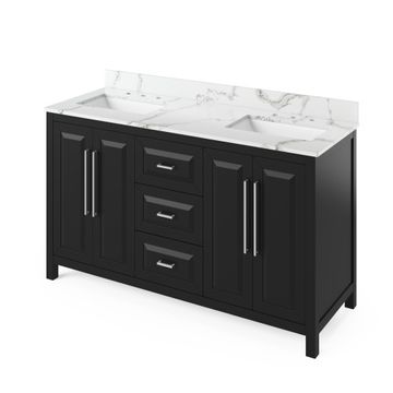 Jeffrey Alexander Black Cade Double Vanity & Calacatta Quartzimage