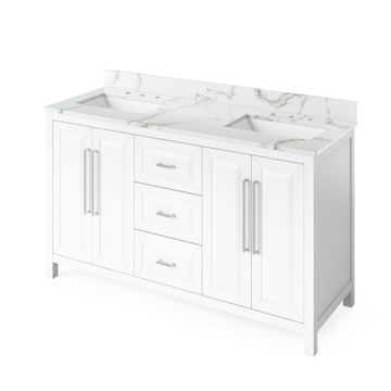 Jeffrey Alexander White Cade Double Vanity & Calacatta Quartzimage