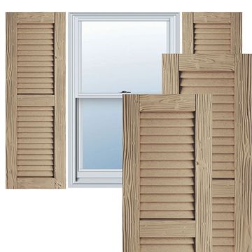 TimberThane Primed Tan Two Equal Louver Sandblast Faux Wood Shuttersimage