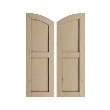 TimberThane Tan Two Flat Elliptical Knotty Pine Faux Wood Shuttersimage