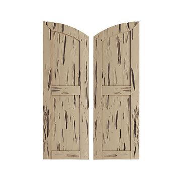 TimberThane Tan Two Flat Elliptical Pecky Cypress Faux Wood Shuttersimage