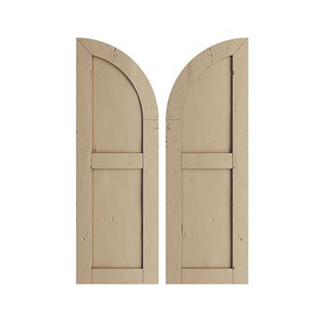 TimberThane Tan Two Flat Quarter Arch Knotty Pine Faux Wood Shuttersimage