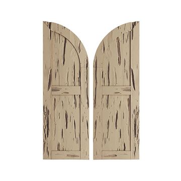 TimberThane Tan Two Flat Quarter Arch Pecky Cypress Faux Wood Shuttersimage