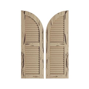 TimberThane Tan Two Louver Arch Pecky Cypress Faux Wood Shuttersimage