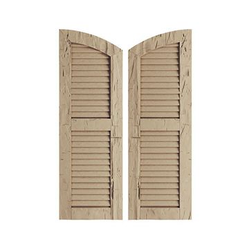 TimberThane Tan Two Louver Elliptical Hand Hewn Faux Wood Shuttersimage