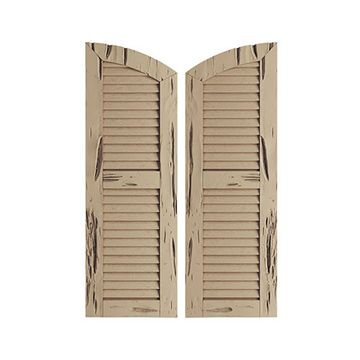 TimberThane Tan Two Louver Elliptical Pecky Cypress Faux Wood Shuttersimage