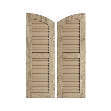 TimberThane Tan Two Louver Elliptical Rough Sawn Faux Wood Shuttersimage
