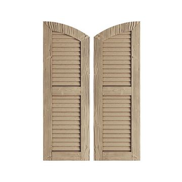 TimberThane Tan Two Louver Elliptical Sandblast Faux Wood Shuttersimage