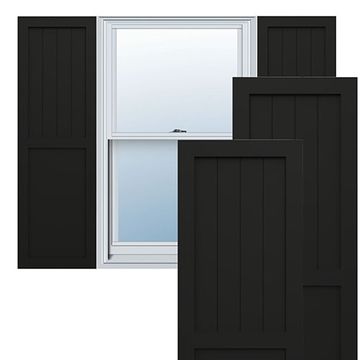 True Fit PVC Black Farmhouse Flat Panel Fixed Mount Shuttersimage
