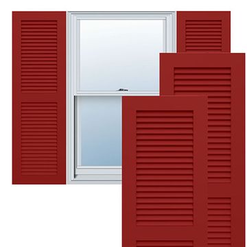True Fit PVC Fire Red Two Equal Louver Fixed Mount Shuttersimage