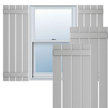 True Fit PVC Hailstorm Gray 4-Board Spaced Board-n-Batten Shuttersimage
