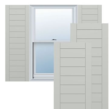 True Fit PVC Hailstorm Gray Horizontal Slat Framed Modern Shuttersimage