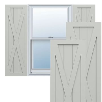 True Fit PVC Hailstorm Gray Single X-Board Farmhouse Shuttersimage