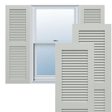 True Fit PVC Hailstorm Gray Two Equal Louver Fixed Mount Shuttersimage