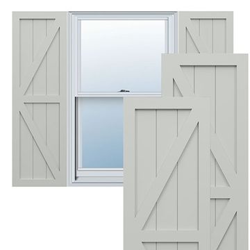 True Fit PVC Hailstorm Gray Two Equal Panel Farmhouse Shuttersimage