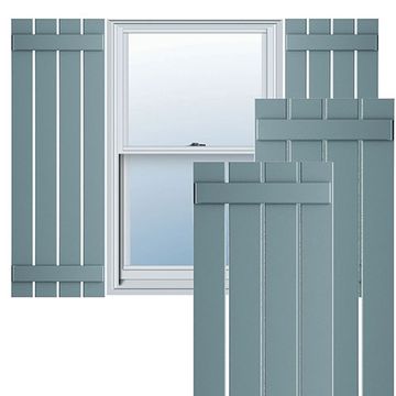 True Fit PVC Peaceful Blue 4-Board Spaced Board-n-Batten Shuttersimage