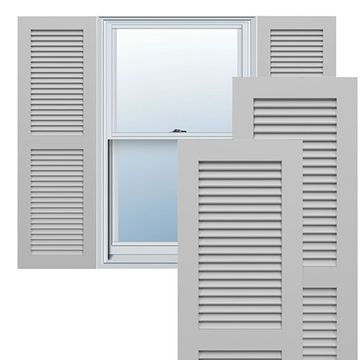 True Fit PVC Primed White Two Equal Louver Fixed Mount Shuttersimage