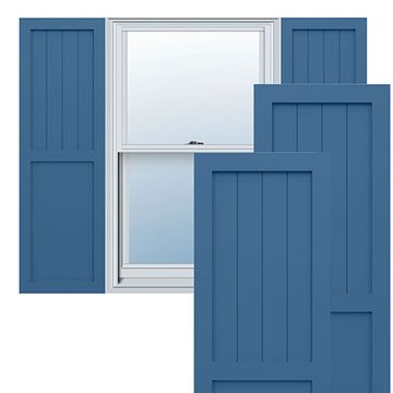 True Fit PVC Sojourn Blue Farmhouse Flat Panel Fixed Shuttersimage