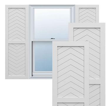 True Fit PVC White Two Panel Chevron Fixed Mount Shuttersimage