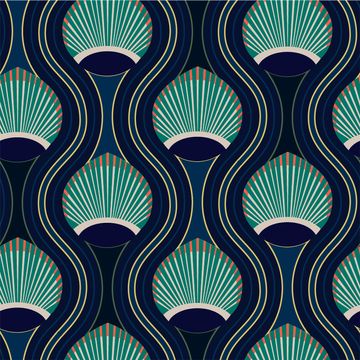 Mitchell Black Art Deco Shell Blue Wallpaperimage