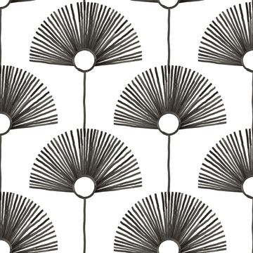 Mitchell Black Deco Fan Calligraphy Black Wallpaperimage