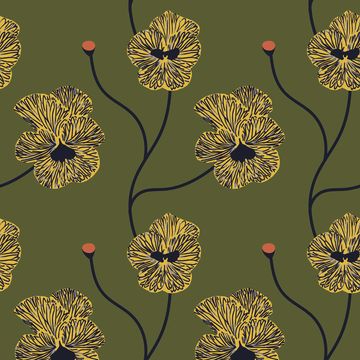 Mitchell Black Flourish Olive Canary Wallpaperimage