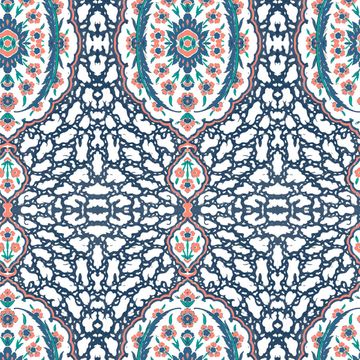 Mitchell Black Ottoman Jewel Blues & Coral Wallpaperimage