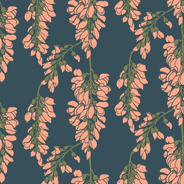 Mitchell Black Wisteria Floral Blue Wallpaperimage